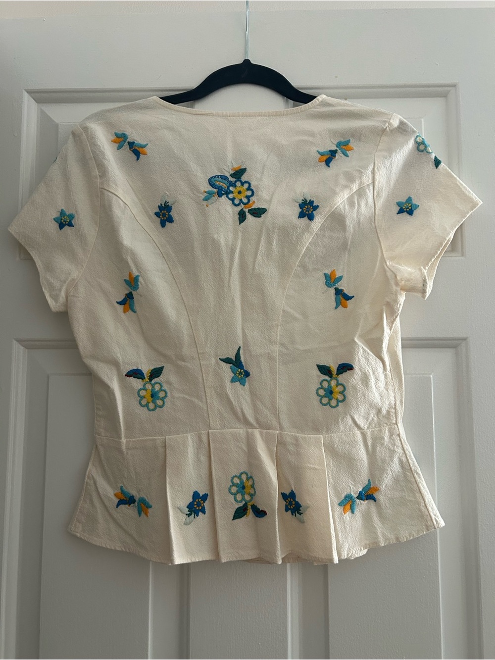 Free People Cream Button-Front Embroidered Floral Blouse - Picture 2 of 2